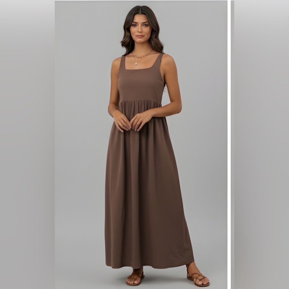 Cotton Sleeveless Tank A- Line Dress Brown